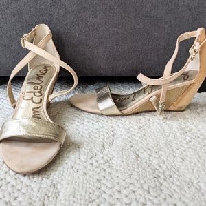 Sam Edelman Nude & Gold Gladiator Sandals Wedges